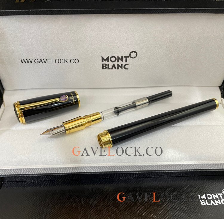 Copy Montblanc Ingrid Bergman Black Fountain Gold-coated